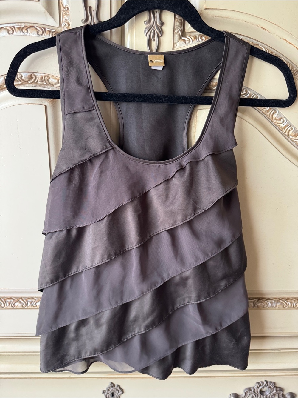 Source Unknown Charcoal Gray Layered Ruffle Camisole